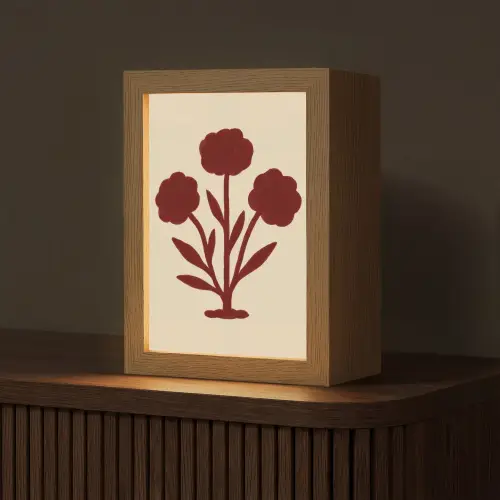 Bloemen - Bladeren - Rood - Minimalistisch Light Box met kabel (Tafellamp) klein -z3d_website