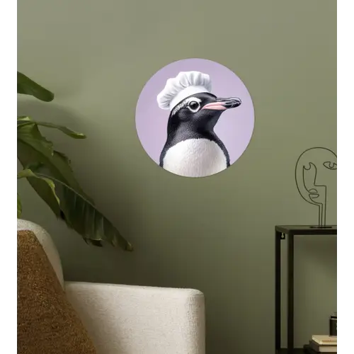 Pinguïn - Koksmuts - Lief - Paars Wandcirkel behangsticker klein -sfeer2