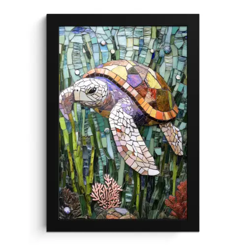 Schildpad - Zeewier - Mozaïek fotolijst zwart zonder passe partout klein -3d