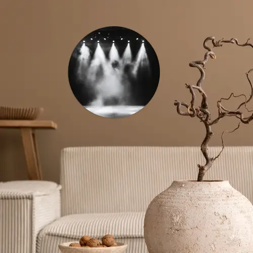 Theaterzaal - Mist - Spotlights - Zwart Wandcirkel behangsticker klein -sfeer1
