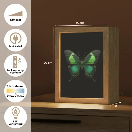 Vlinder - Groen - Opvallend Light Box met kabel (Tafellamp) klein -USP_NL