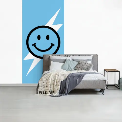 Smiley - Blauw - Bliksem fotobehang vinyl groot -slaapkamer