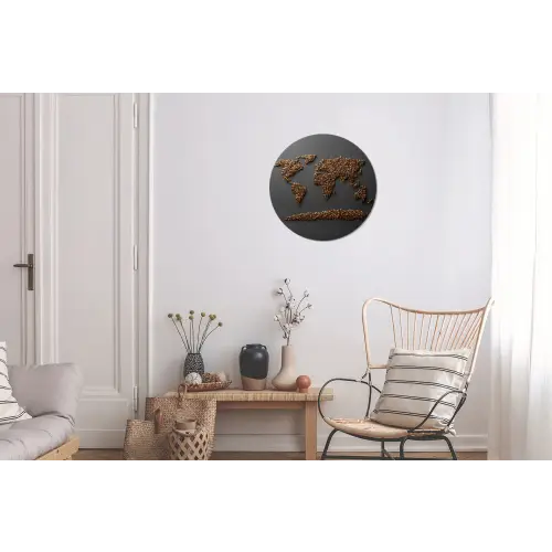 Wereldkaart - Koffie - Grijs Wandcirkel aluminium klein -woonkamer