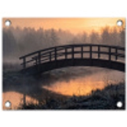 Brug - Mist - Bomen - Water tuinposter los doek klein -3d