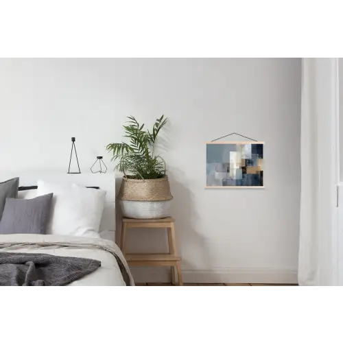 Rechthoeken - Abstract - Blauw textielposter latten blank klein -woonkamer