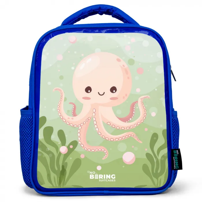 Roze octopus met een lach Kinderrugzak - Blauw middel -3d