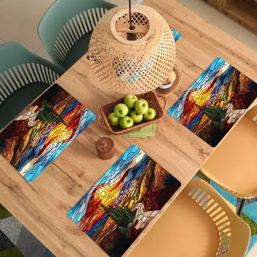 Mozaïek - Zon - Landschap - Dorp Placemat vinyl groot -zzsfeer5_Kitchenyeah-website