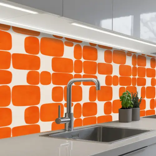 Patroon - Retro - Oranje keuken achterwand 2 middel 871 -3d_schuin