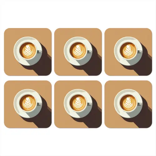 Cappuccino - Kop - Schotel - Minimalitisch onderzetter kurk middel -3d