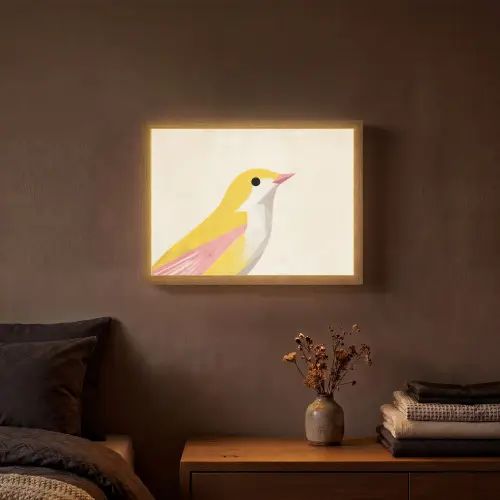 Vogel - Minimalistisch - Geel Light Box met batterij (Wandlamp) middel -sfeer4