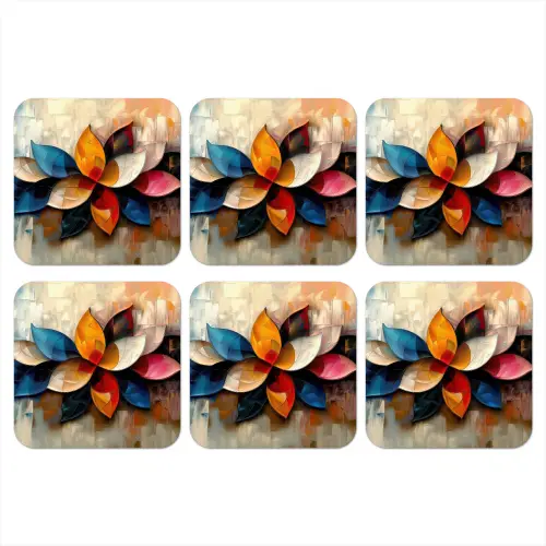 Bloem - Abstract - Kleurrijk - Bladeren onderzetter kurk middel -3d