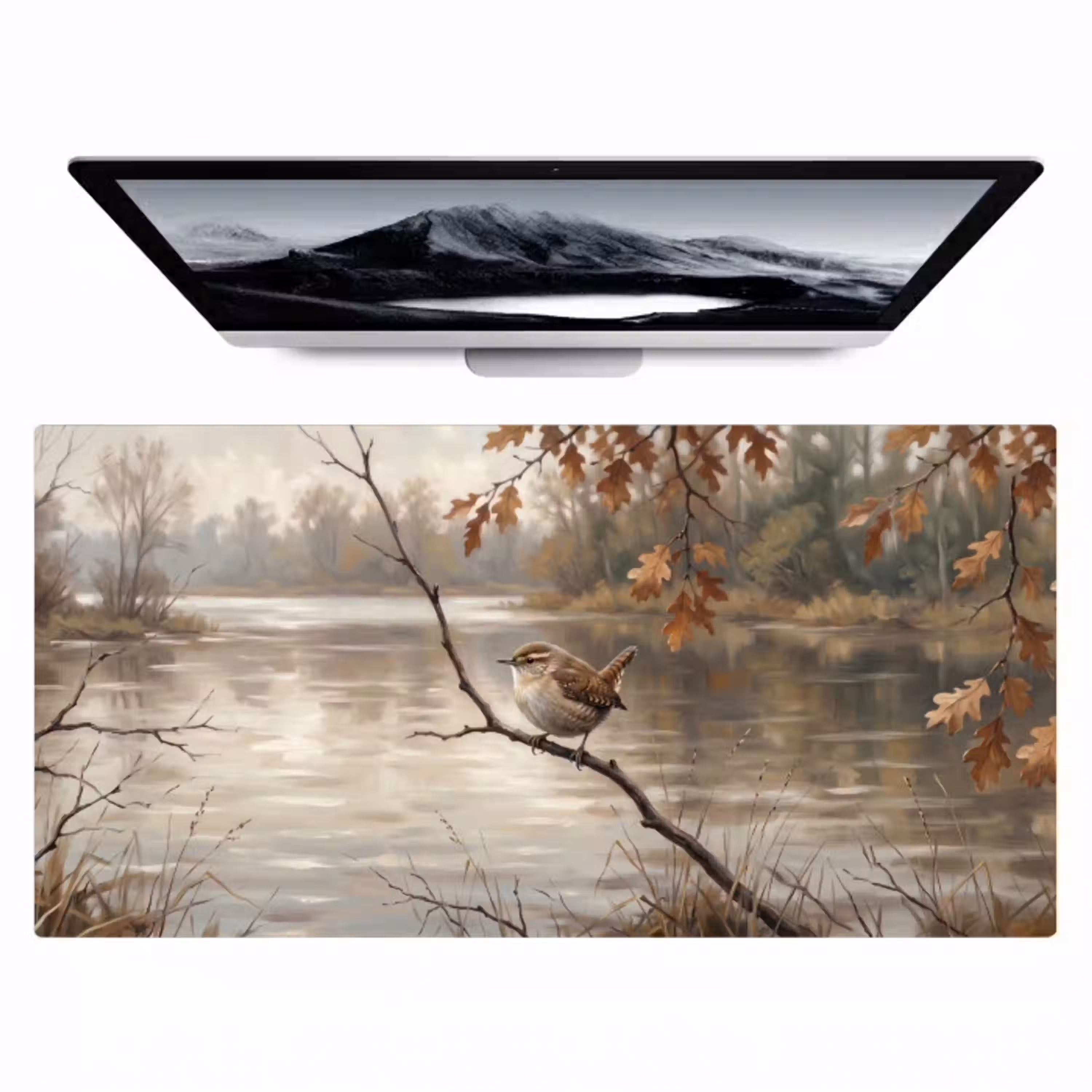 Winterkoninkje - Tak - Rivier - Natuur - Sfeervol Muismat XXL klein -zzz3d