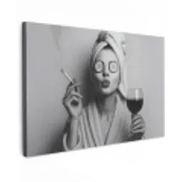 Vrouw - Masker - Wijn - Sigaret Tuinposter op houten frame 2 cm dik klein -3d