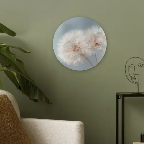 Paardenbloemen - Pluisjes - Wit Akoestische PET Vilt - Rond klein -sfeer2