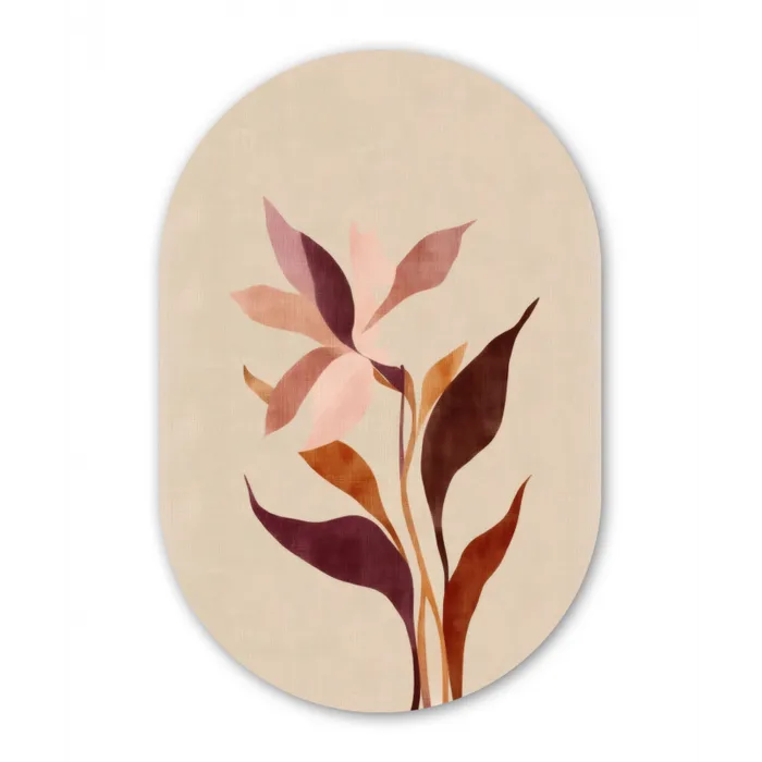 Bloemen - Blaadjes - Minimalistisch - Roze Wandcirkel Ovaal Glas middel -3d