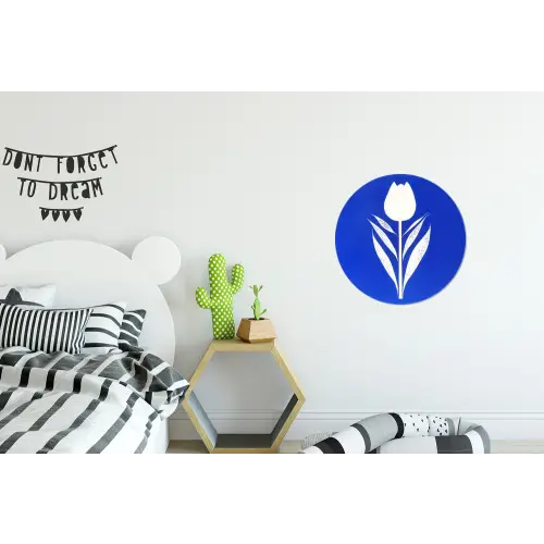 Tulp - Minimalistisch - Bladeren - Wit Wandcirkel aluminium klein -kinderkamer