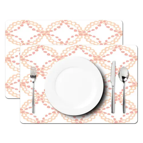 Koraalkleur - Vlechtmotief - Wit Placemat vinyl groot 368 -zzsfeer2_Kitchenyeah-website