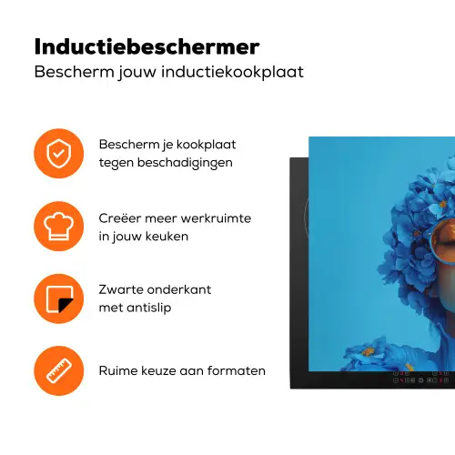 Vrouw - Bloem - Blauw - Modern - Bril - Portret Inductie beschermer vinyl 3mm klein -zzzzzzz-td-ups