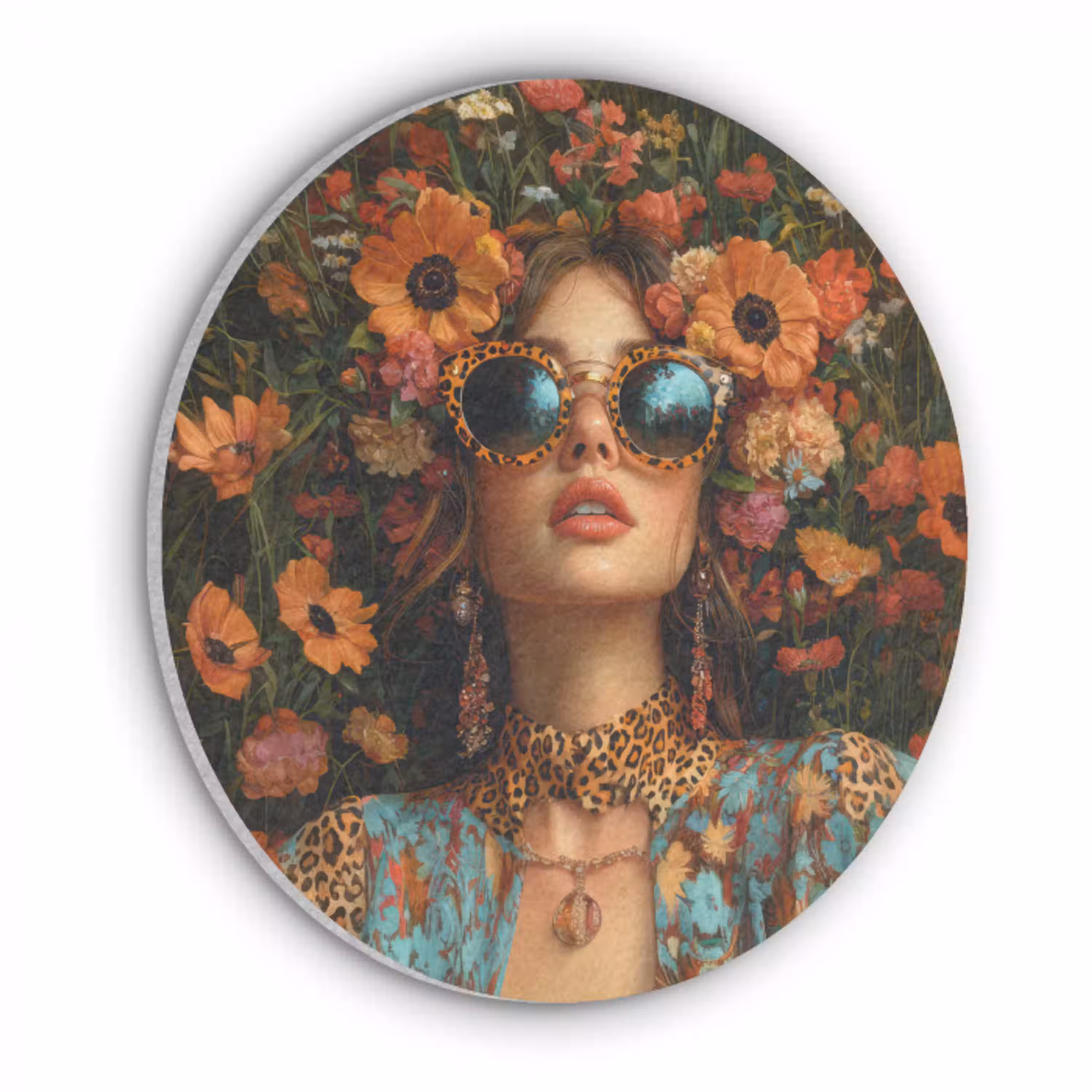 Vrouwen - Bloemen - Modern - Bril - Abstract Akoestische PET Vilt - Rond klein -3d