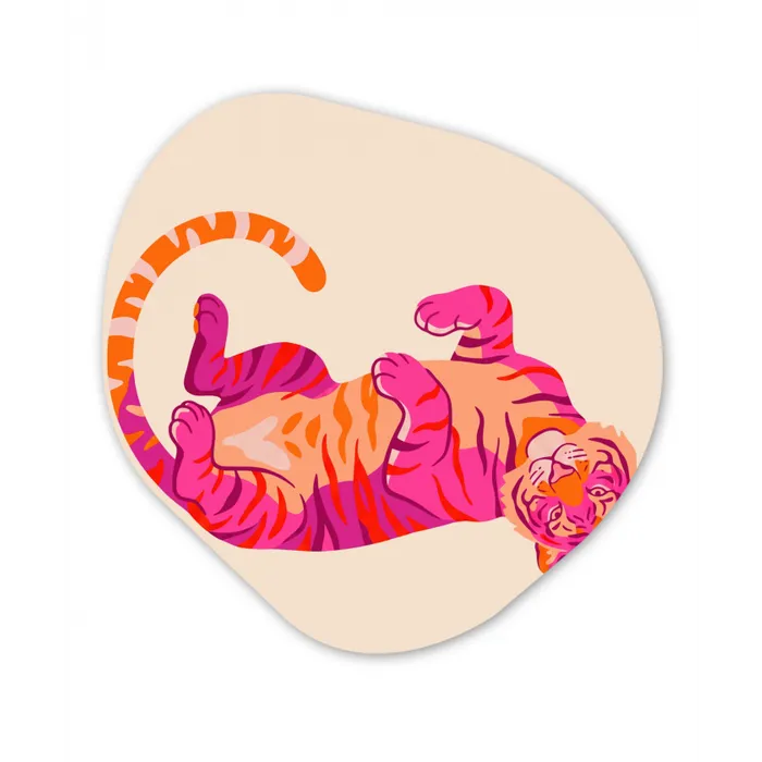 Tijger - Roze - Oranje Wandcirkel Organisch Forex 3mm klein -3d