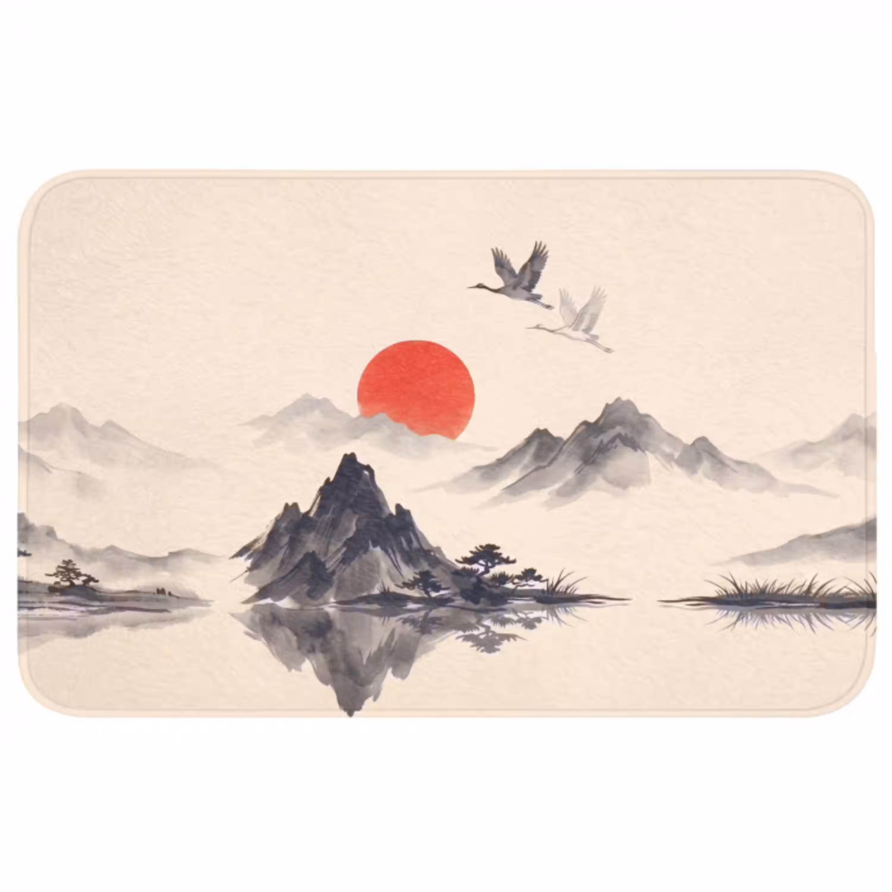 Oosters - Kraanvogels - Landschap Badmat middel -3d