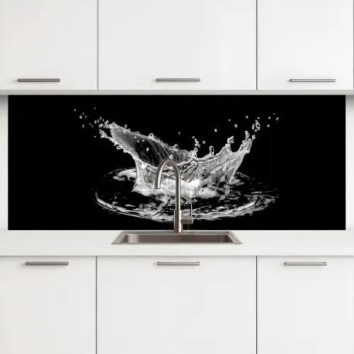 Water - Splash - Water - Zwart keuken achterwand 2 middel -3d