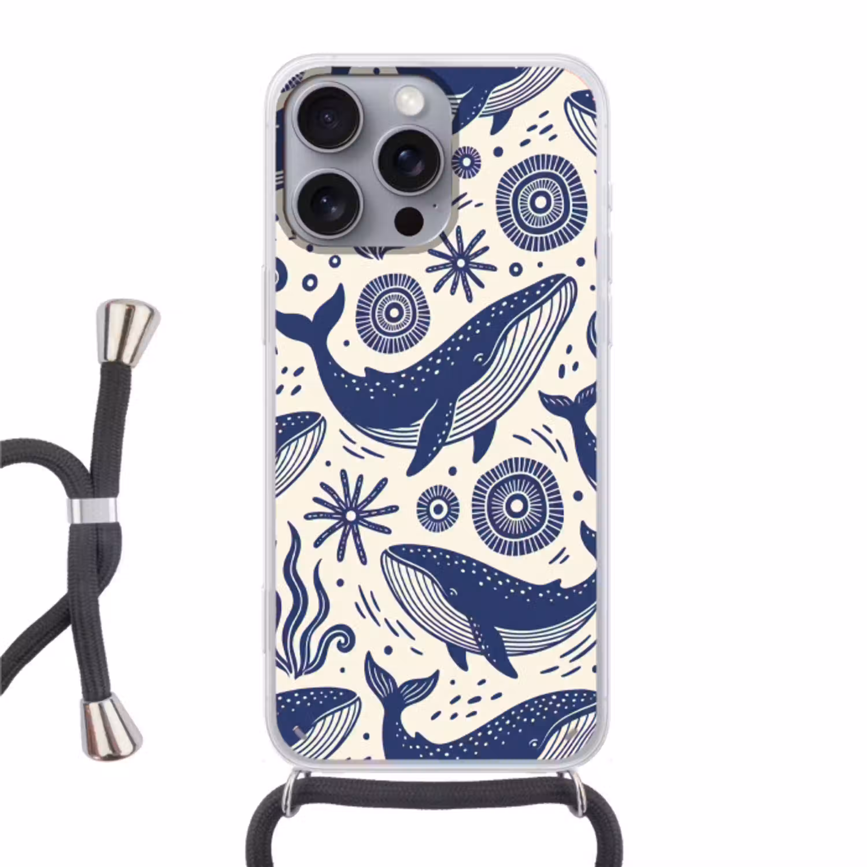 Walvis - Onderwater - Dieren - Abstract - Blauw Hoesje iPhone 16 Pro Max met koord klein -3d