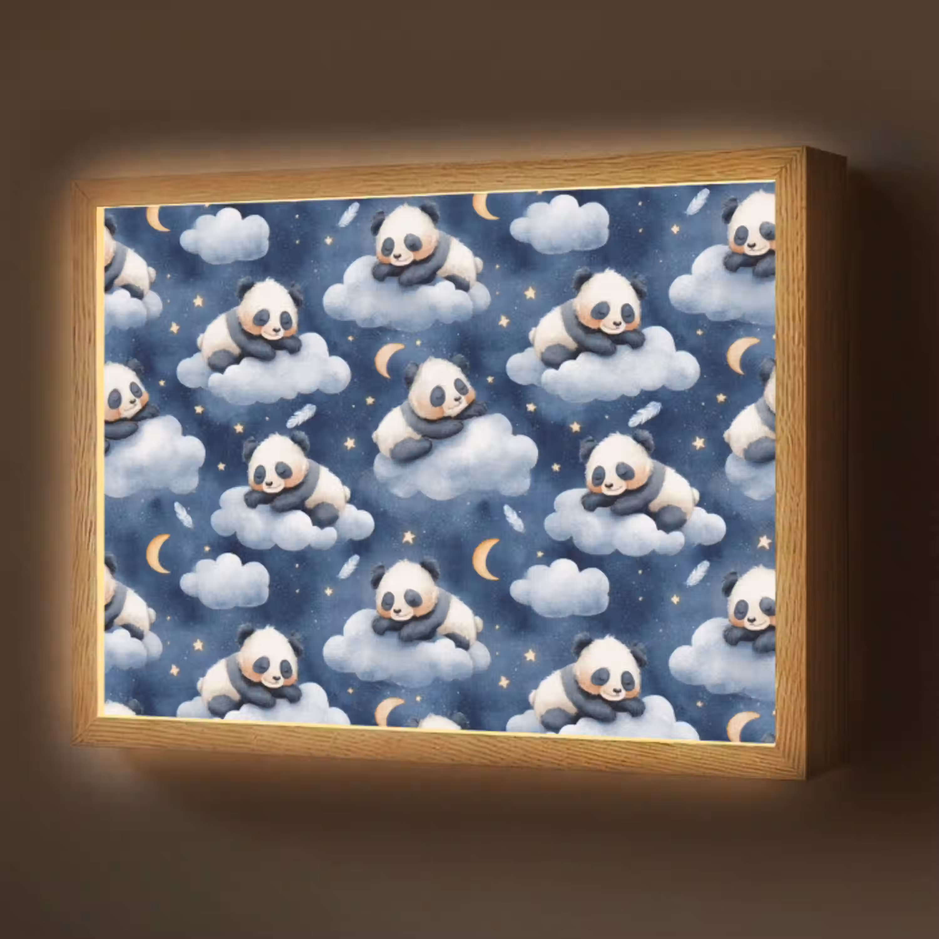 Panda's - Slapen - Blauw Light Box met batterij (Wandlamp) middel 907 -z3d_website
