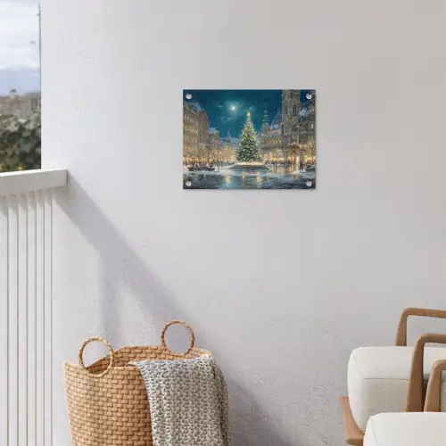 Kerstnacht - Stadsplein - Meerkleurig tuinposter los doek klein -sfeer8