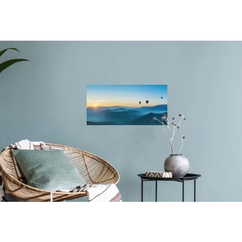 Luchtballonnen - Bergen - Zonsopgang - Landschap Muursticker klein -plant