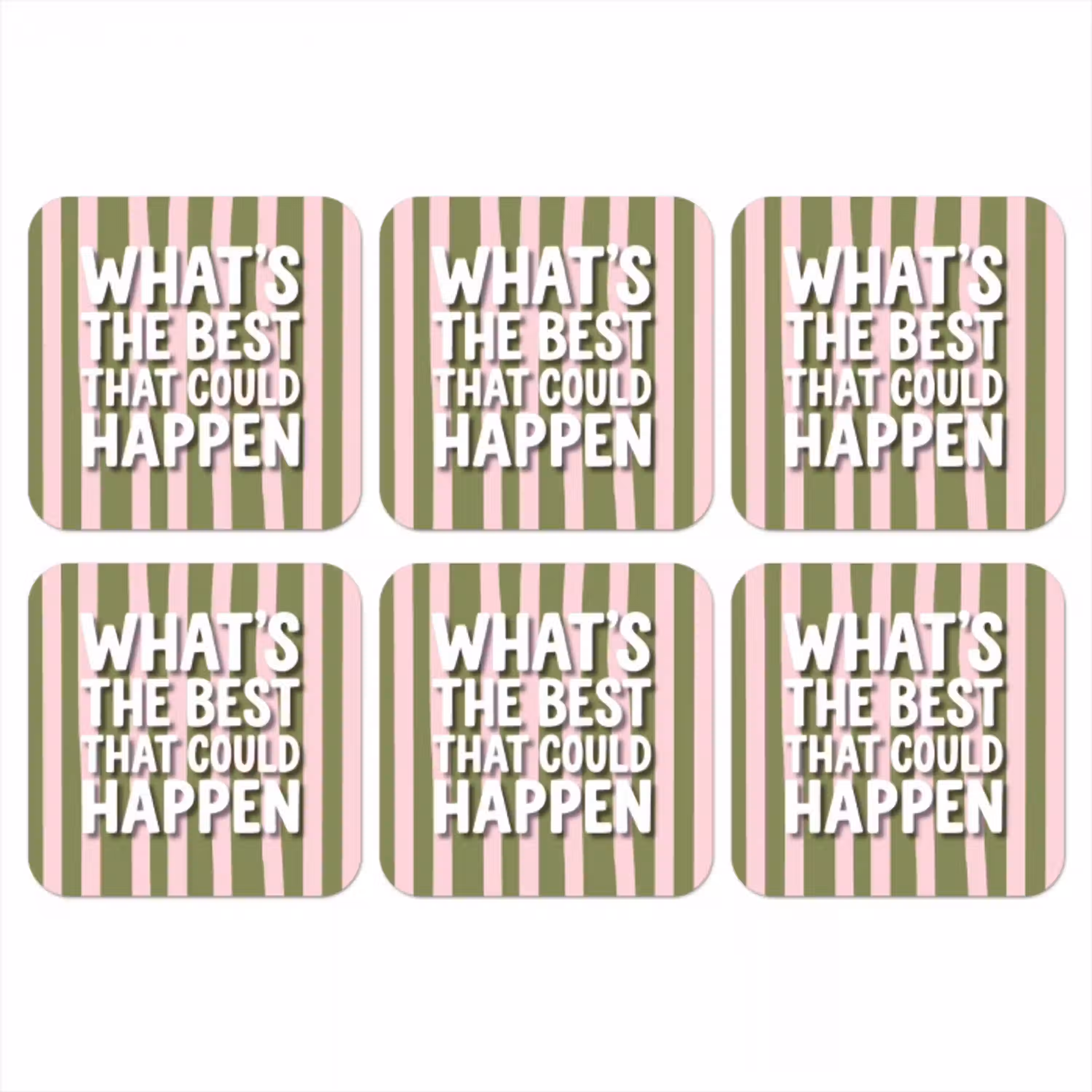 What's the best that could happen - Strepen - Groen - Roze onderzetter kurk middel -3d