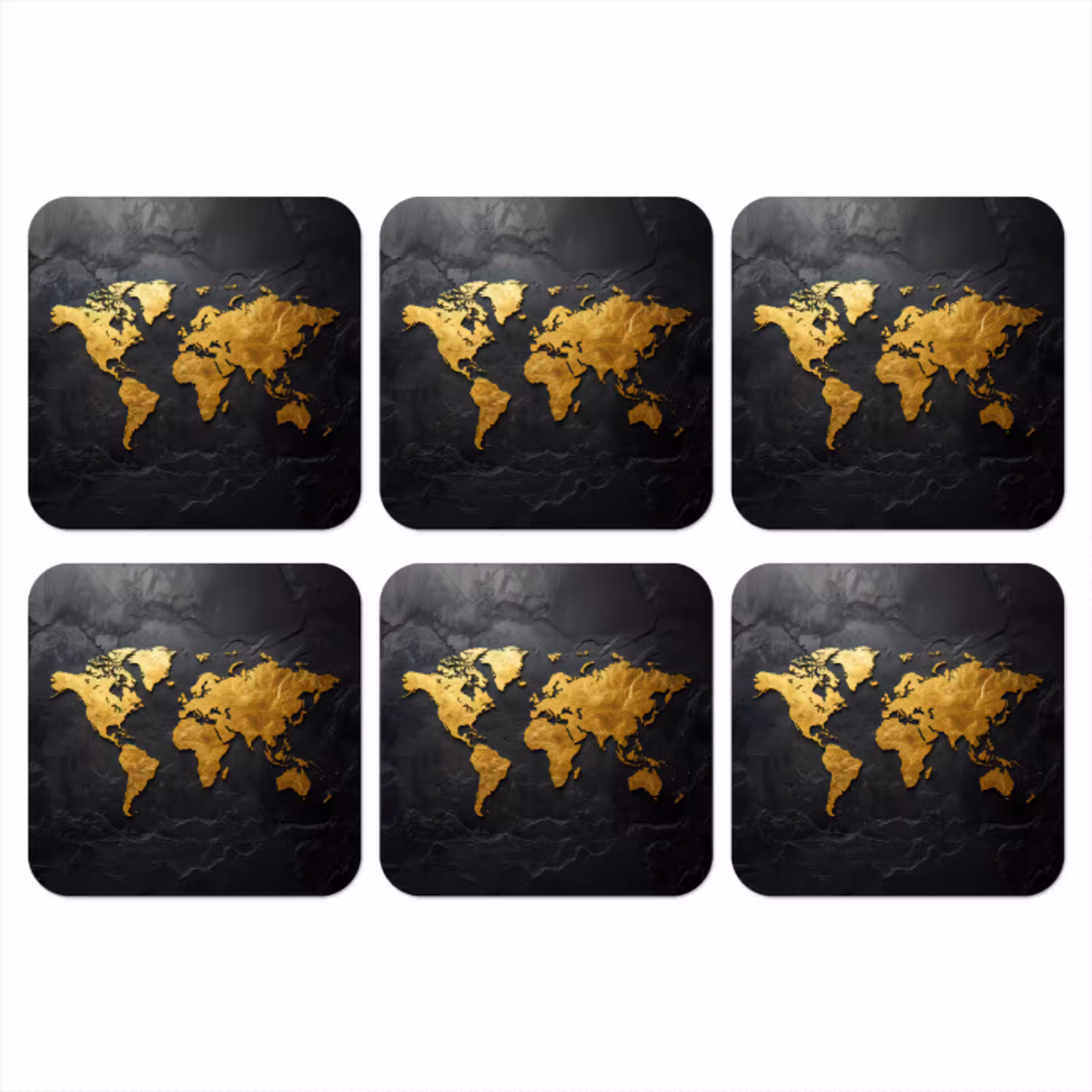 Wereldkaart - Goud - Steen onderzetter kurk middel -3d