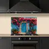 Deur - Hout - Bloemen - Blauw keuken achterwand spatscherm klein -sfeer1