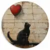Street art - Kat - Ballon - Graffiti - Banksy Wandcirkel kunststof plaat 5mm dik klein -3d