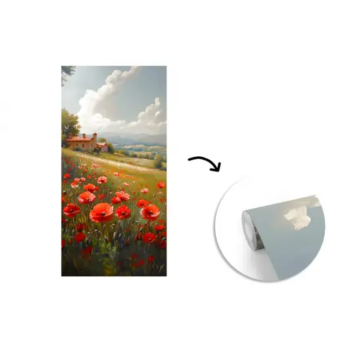 Klaprozen - Rood - Heuvels - Landschap fotobehang vinyl groot -3d