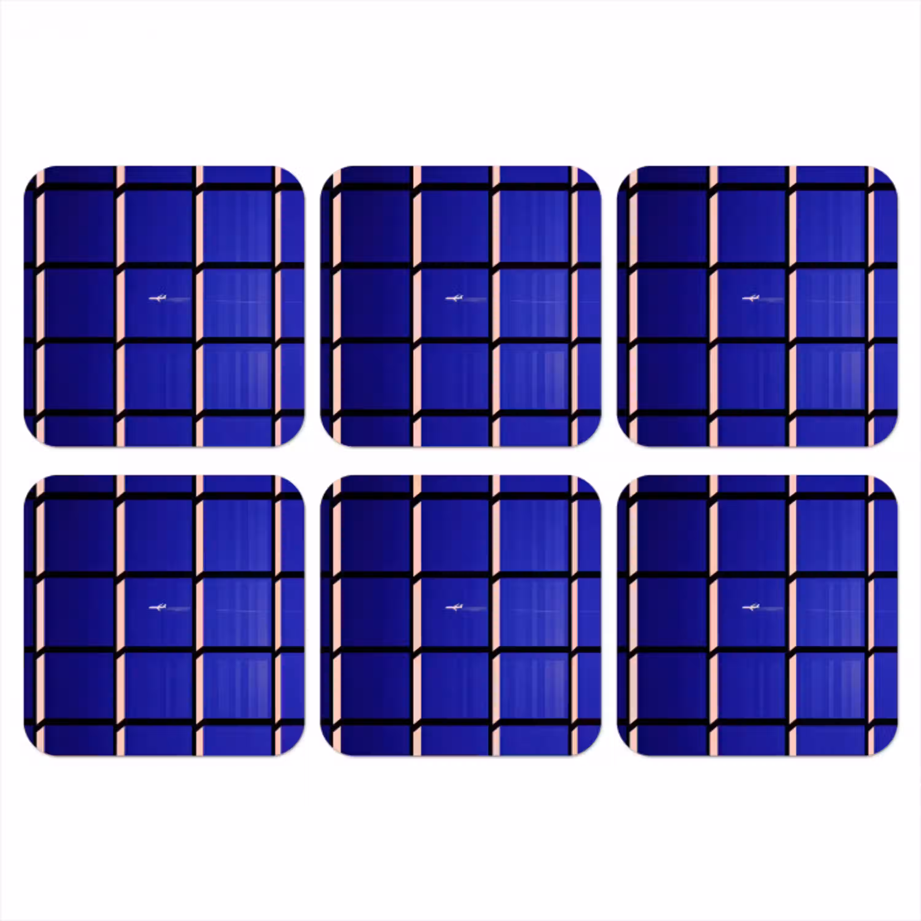 Vliegtuig - Ruiten - Blauw - Rechthoekig onderzetter kurk middel -3d