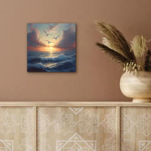 Meeuwen - Zonsondergang - Zee - Wolken aluminium wit klein -sfeer4