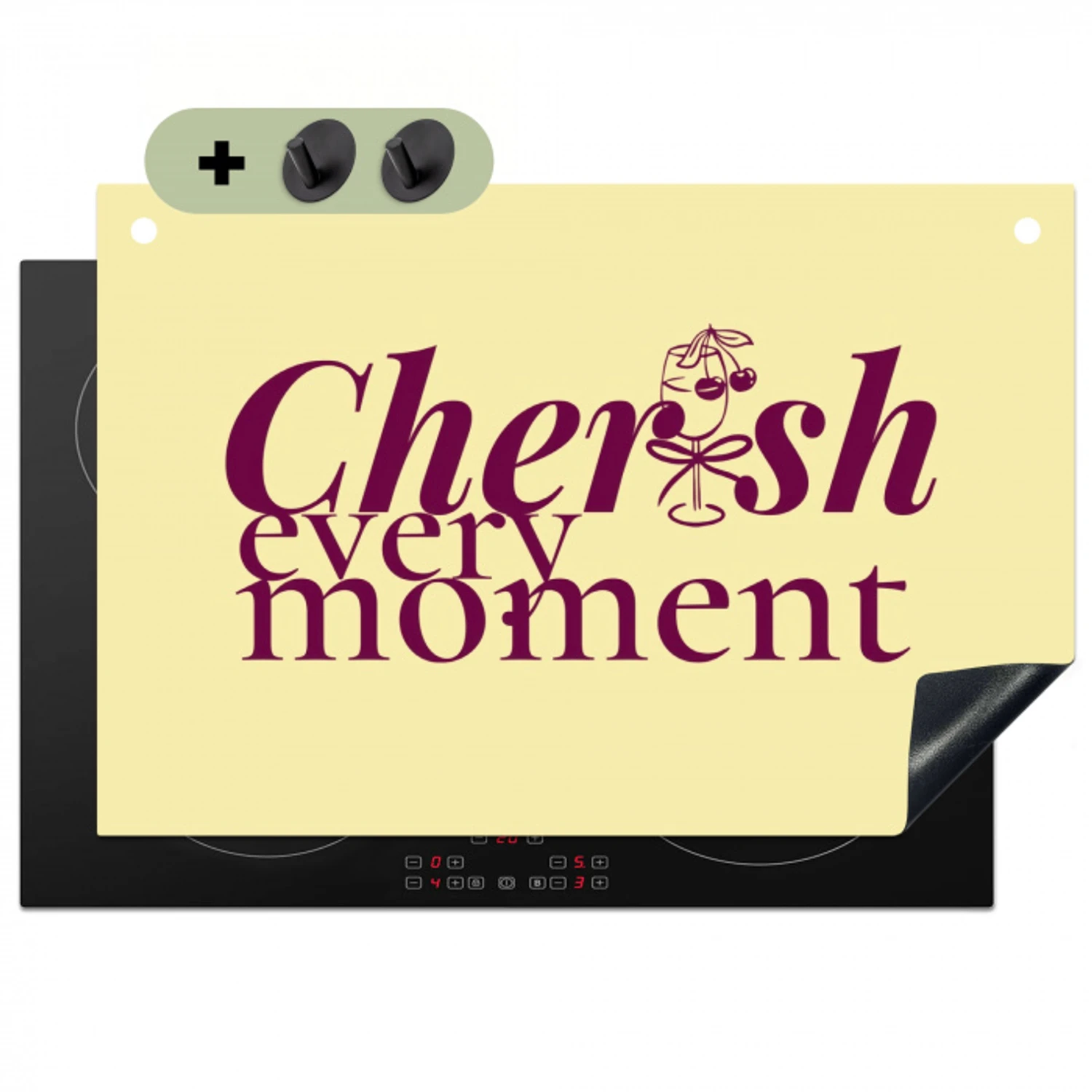 Cherish every moment - Cocktailglas - Geel Inductie beschemer met haakjes klein -3d
