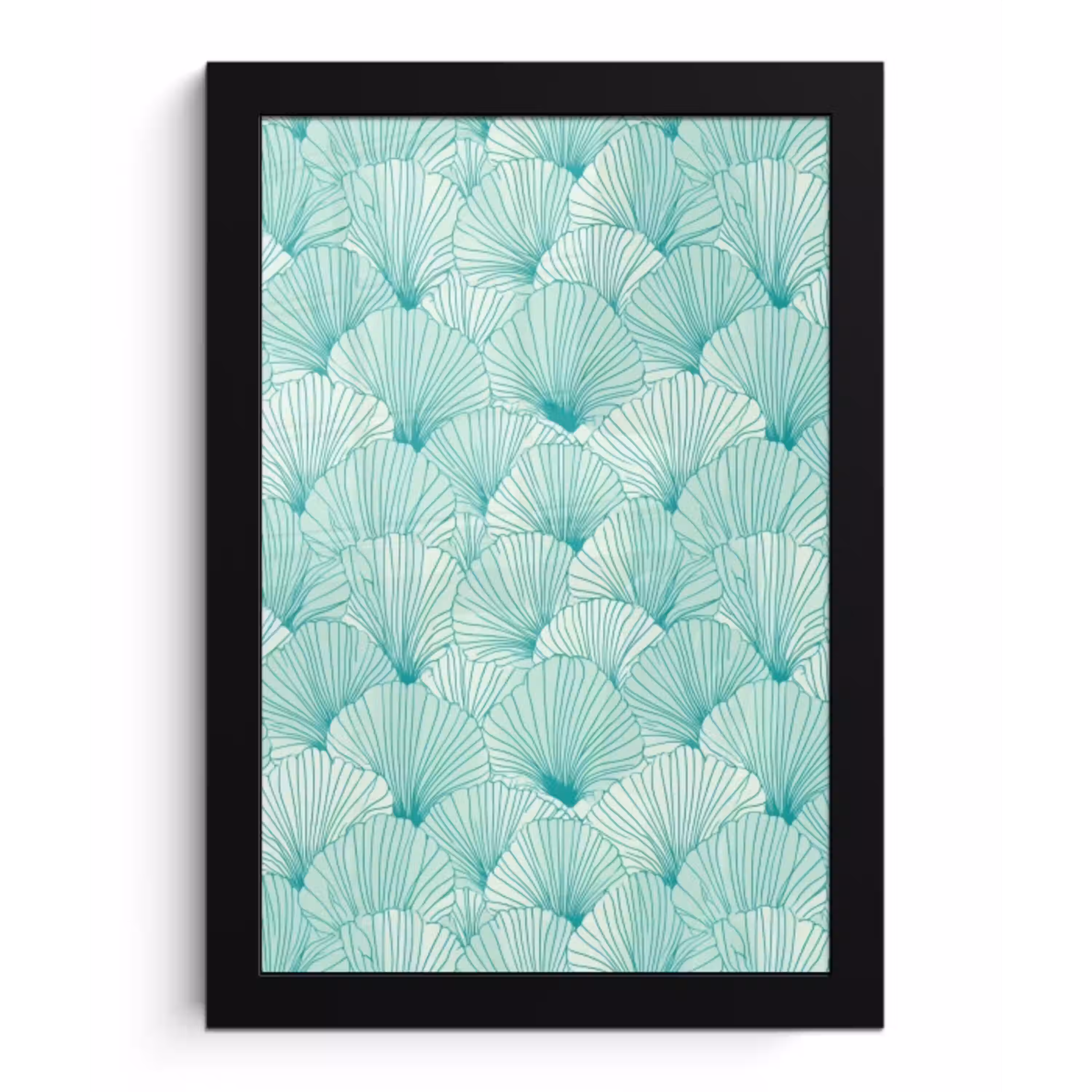 Groen - Wit - Ginko - Getekend - Textuur fotolijst zwart zonder passe partout klein 224 -3d
