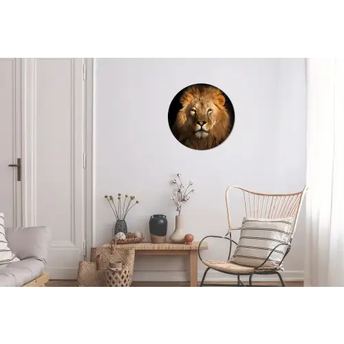Leeuw - Dieren - Zwart - Licht - Bruin - Portret Wandcirkel aluminium klein -woonkamer