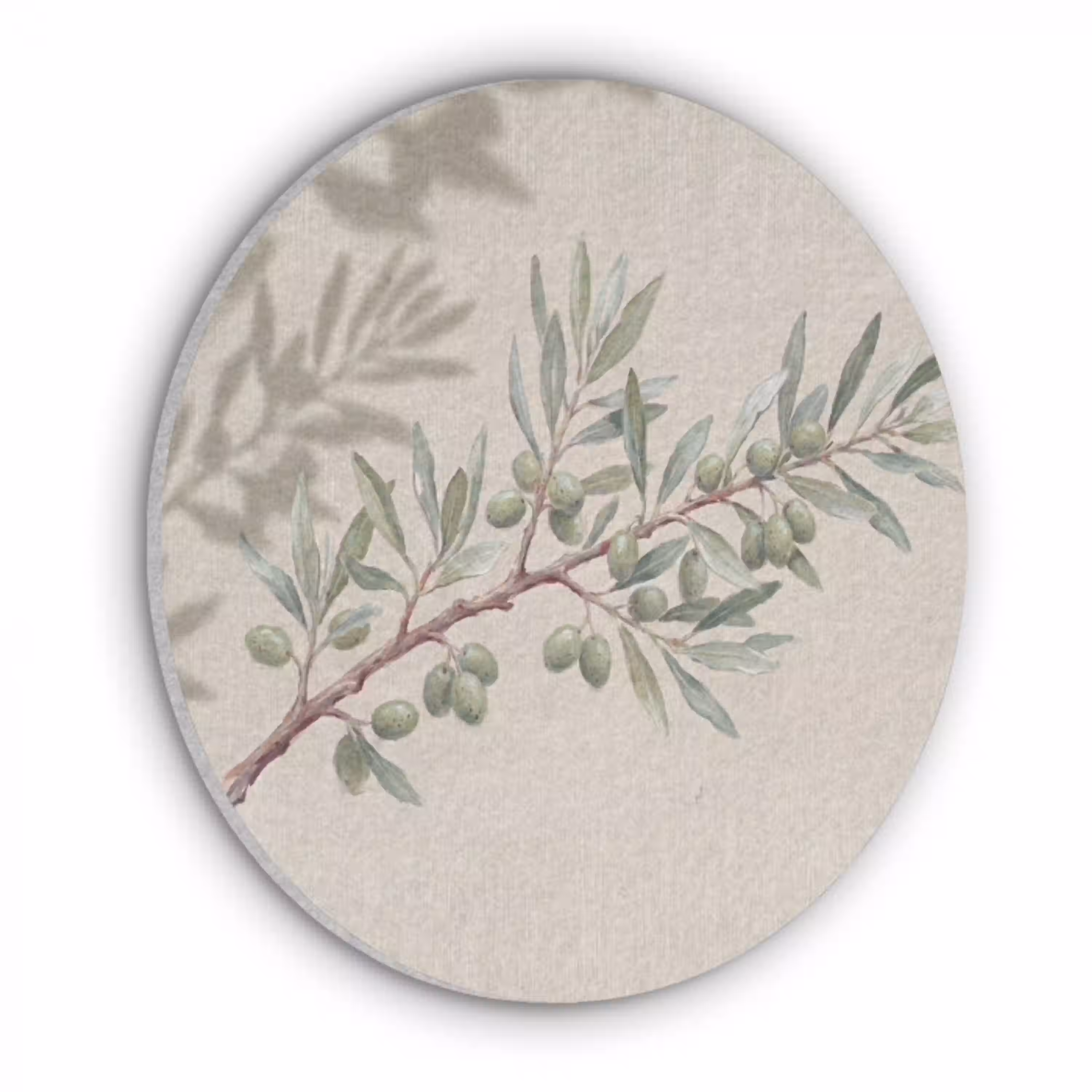 Olijftak - Bladeren - Natuur - Groen - Beige Akoestische PET Vilt - Rond klein -3d