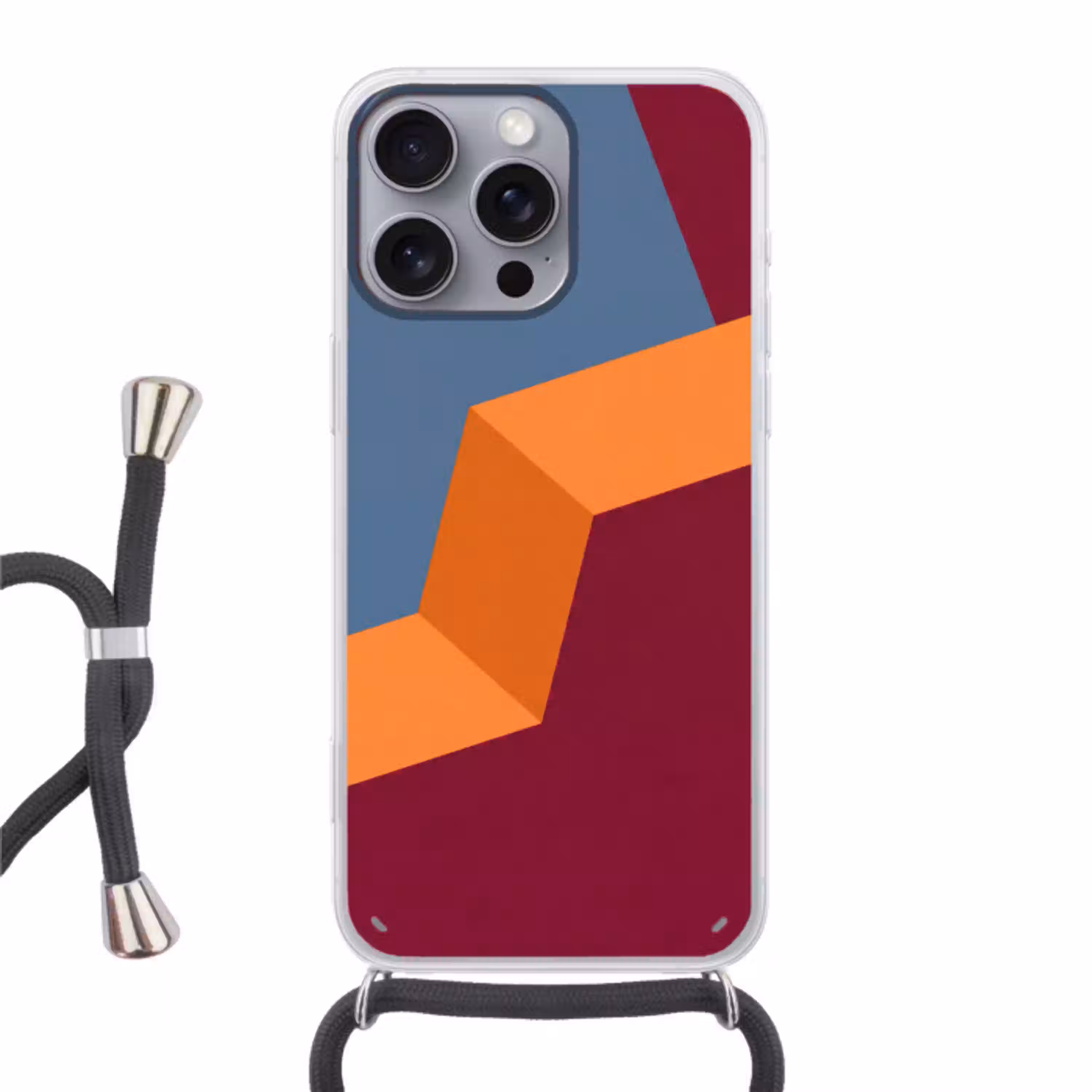 Abstract - Vormen - Modern - Blauw - Oranje Hoesje iPhone 16 Pro Max met koord klein -3d