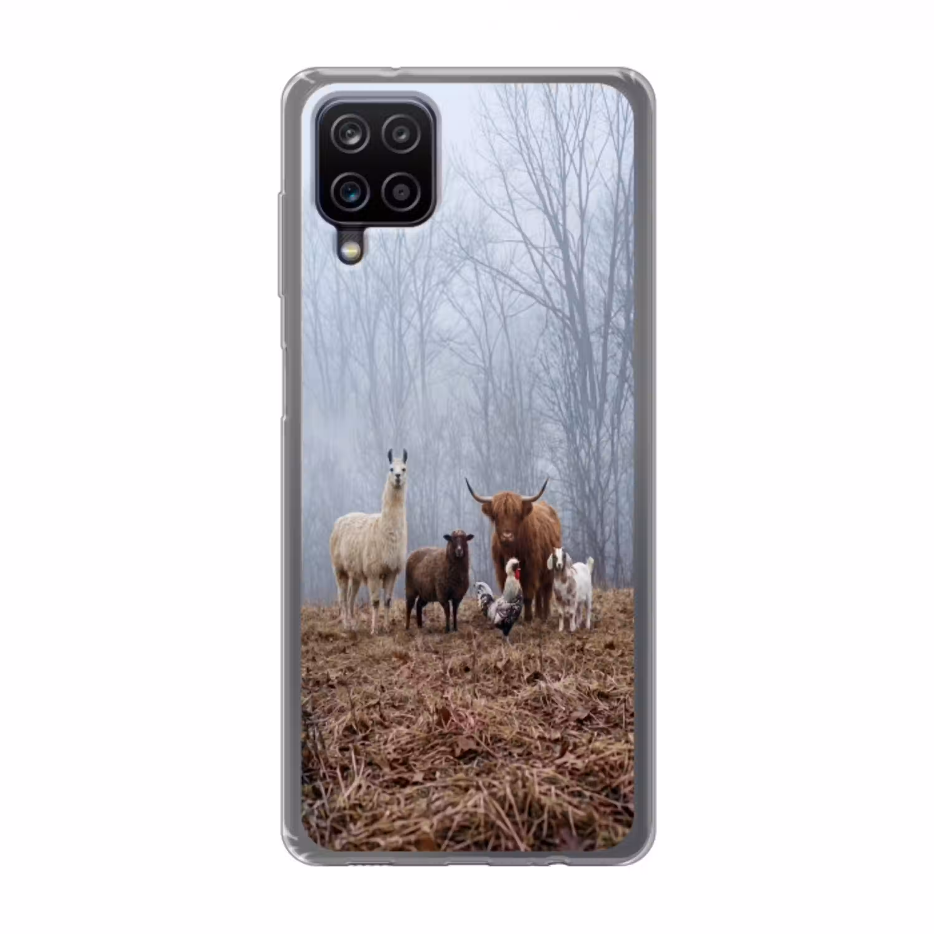 Boerderijdieren - Groep - Mist - Natuur - Rustiek Telefoonhoesje Samsung Galaxy A12 klein -3d