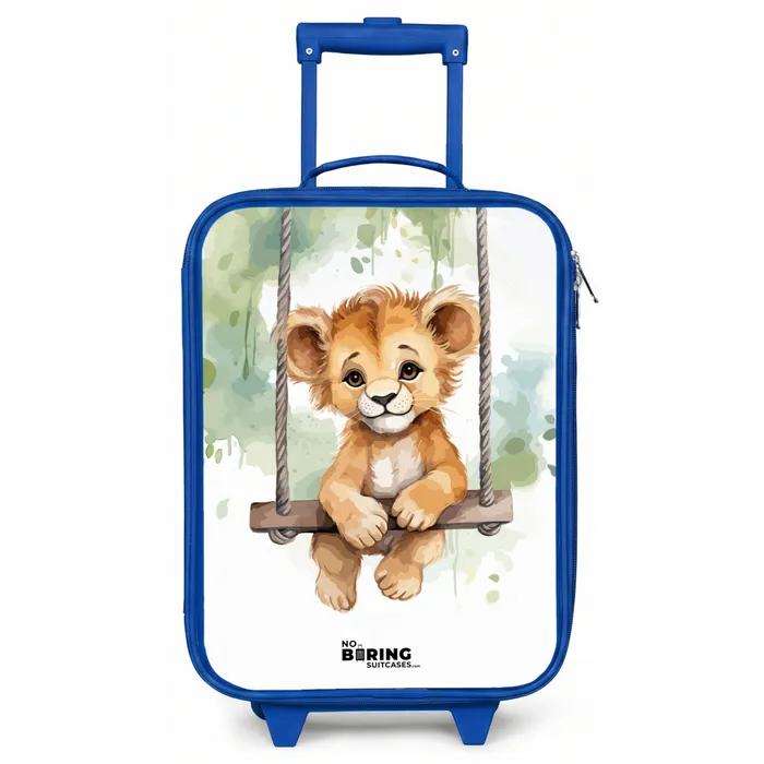 Leeuwenwelpje met schommel illustratie Kinderkoffer - Blauw klein -zz3dotto