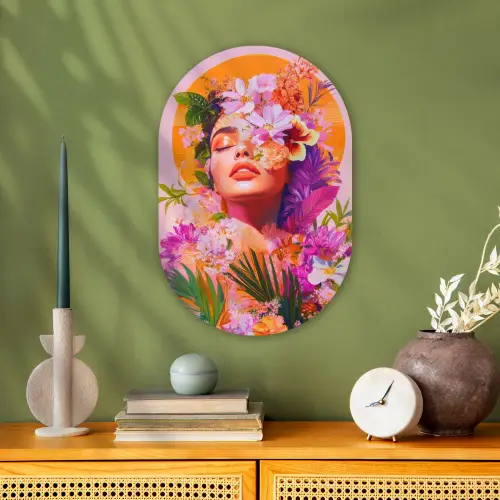 Vrouw - Abstract - Cirkel - Bloemen Wandcirkel Ovaal Forex klein -sfeer2