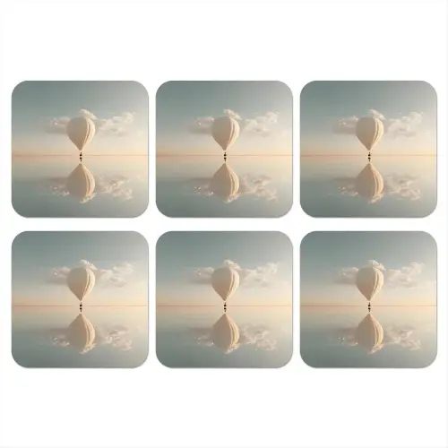Luchtballon - Wolken - Water - Blauw onderzetter kurk middel -3d