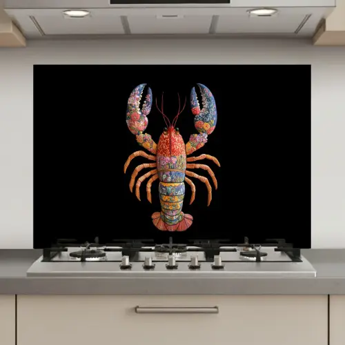 Kreeft - Borduur - Kleurrijk - Bloemen keuken achterwand spatscherm klein -3d_website