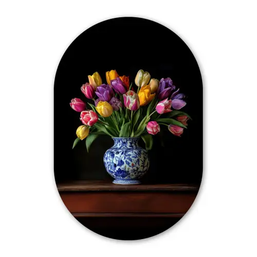 Tulpen - Kleuren - Hout - Vaas Wandcirkel Ovaal Forex klein -3d