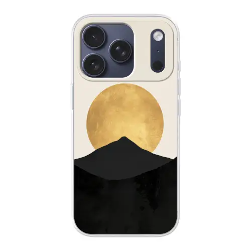 Bergsilhouetten - Gouden cirkel - Beige Telefoonhoesje iPhone 17 Pro klein -3d