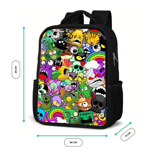 Kleurrijke Monstermix Rugzak - Zwart middel -productfoto_formaten